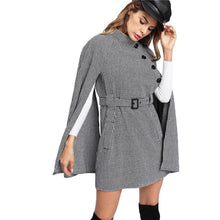 Load image into Gallery viewer, Women Fall Coat Cloak Sleeve Stand Collar Self Belted Houndstooth Cape Coat