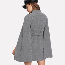 Load image into Gallery viewer, Women Fall Coat Cloak Sleeve Stand Collar Self Belted Houndstooth Cape Coat