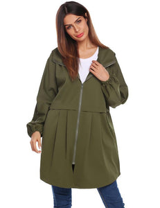 Autumn Hooded Rain Jacke Lightweight Waterproof Long Sleeve Raincoat Women Outwears Solid Ladies Coats