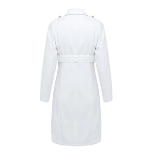 Vintage Double Breasted White Trench Coat Women Sashes Slim Long Trench Winter Office Solid Trench Dress