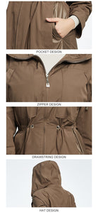 2019 Women Spring Jacket Windbreaker Jacket Drawstring Hem Long Sleeves Hooded Coat Spring Lightweight Windbreaker