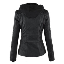 Load image into Gallery viewer, Gothic Faux Leather Jacket Women Hoodies Winter Autumn Motorcycle Jacket Black