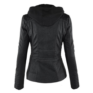 Gothic Faux Leather Jacket Women Hoodies Winter Autumn Motorcycle Jacket Black