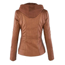 Load image into Gallery viewer, Gothic Faux Leather Jacket Women Hoodies Winter Autumn Motorcycle Jacket Black