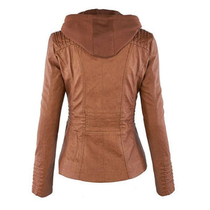Gothic Faux Leather Jacket Women Hoodies Winter Autumn Motorcycle Jacket Black