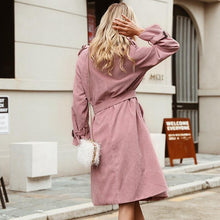 Load image into Gallery viewer, 2019 Pink Corduroy Long Trench Women Coat Belt Tie Autumn Winter Windbreaker Double-breast Coats