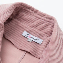 Load image into Gallery viewer, 2019 Pink Corduroy Long Trench Women Coat Belt Tie Autumn Winter Windbreaker Double-breast Coats