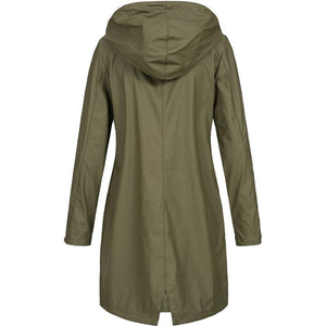 Women Long Sleeve Hooded Raincoat Windbreaker Ladies Casual Solid Outdoor Waterproof Trench Coats