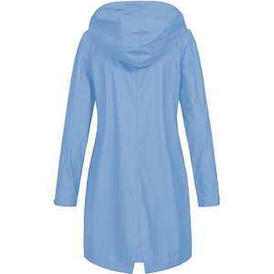 Women Long Sleeve Hooded Raincoat Windbreaker Ladies Casual Solid Outdoor Waterproof Trench Coats