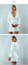 Load image into Gallery viewer, 2019 Winter Women Trench Coats Casual Long Sleeve Sexy Deep V-Neck Feathers Slim Belt White Club Party Coats