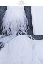 Load image into Gallery viewer, 2019 Winter Women Trench Coats Casual Long Sleeve Sexy Deep V-Neck Feathers Slim Belt White Club Party Coats