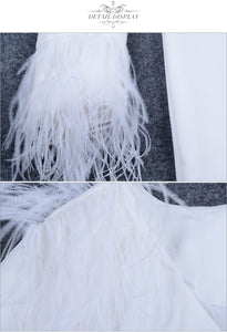 2019 Winter Women Trench Coats Casual Long Sleeve Sexy Deep V-Neck Feathers Slim Belt White Club Party Coats