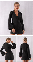 Load image into Gallery viewer, 2019 Women Slim Black Trench Coat White Sexy V-Neck Single Breasted Petal Sleeve Long Style Women Out Wear Club Coats