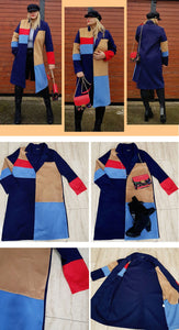 Colorblock Pocket Button Longline Coat Women Basics Notched Long Sleeve Single Button Outerwear