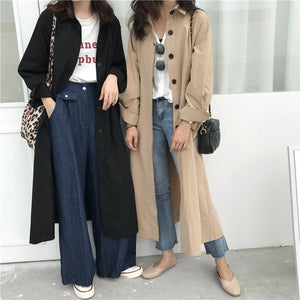 Women Autumn Long Sleeve Long Trench Coat Female Pocket Cardigan Straight Shirt Windbreaker Overcoat