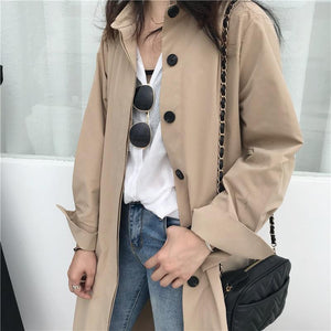 Women Autumn Long Sleeve Long Trench Coat Female Pocket Cardigan Straight Shirt Windbreaker Overcoat