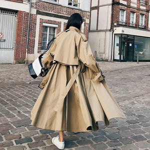 Women British Double Breasted Slim Long Trench Coat Windbreaker Stylish Fashion Ladies