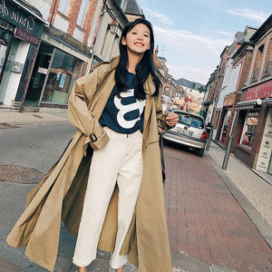 Women British Double Breasted Slim Long Trench Coat Windbreaker Stylish Fashion Ladies
