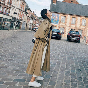 Women British Double Breasted Slim Long Trench Coat Windbreaker Stylish Fashion Ladies