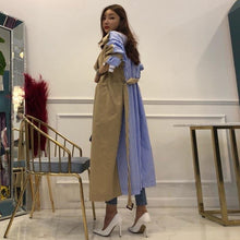 Load image into Gallery viewer, 2019 Striped Patchwork Windbreaker Women Long Sleeve Lace Up Trench Coat Female Autumn Oversized