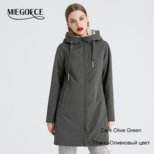 2019 Spring Autumn Long Women's Trench Coat Stand Collar Hooded Female Slim Synthetic Women's Coat