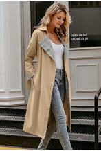 Load image into Gallery viewer, Turn Down Collar Stitching Women Trench Coat Vintage Sash Long Outwear Belted Pocket Ladies Overcoat