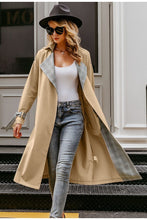 Load image into Gallery viewer, Turn Down Collar Stitching Women Trench Coat Vintage Sash Long Outwear Belted Pocket Ladies Overcoat