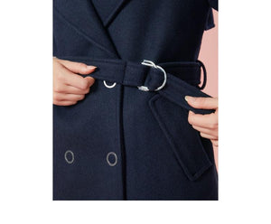 Women Double-Breasted Trench Coat Women's Wool Blend Coat Slant Pocket Silky Polyester Lined