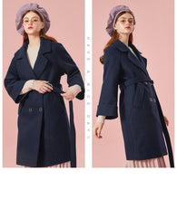 Load image into Gallery viewer, Women Double-Breasted Trench Coat Women&#39;s Wool Blend Coat Slant Pocket Silky Polyester Lined