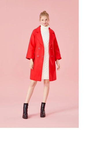 Women Double-Breasted Trench Coat Women's Wool Blend Coat Slant Pocket Silky Polyester Lined