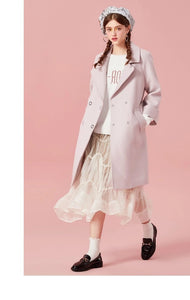 Women Double-Breasted Trench Coat Women's Wool Blend Coat Slant Pocket Silky Polyester Lined