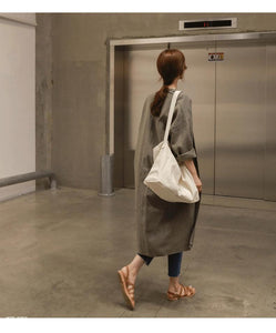Medium Long Cotton Linen Sun Protection Clothing Female Autumn Loose Thin Over Knee Cardigan Trench Coat