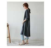Load image into Gallery viewer, Medium Long Cotton Linen Sun Protection Clothing Female Autumn Loose Thin Over Knee Cardigan Trench Coat