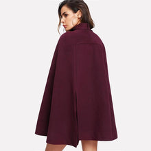 Load image into Gallery viewer, Elegant Woman Fall Coat Burgundy Long Sleeve Slit Back Tied Front Cape Coat