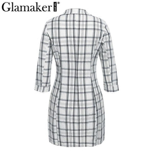 Sexy Plaid Deep V Neck Office Blazer Women Autumn Double Breasted Trench Coat