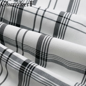Sexy Plaid Deep V Neck Office Blazer Women Autumn Double Breasted Trench Coat