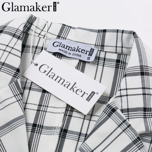 Sexy Plaid Deep V Neck Office Blazer Women Autumn Double Breasted Trench Coat