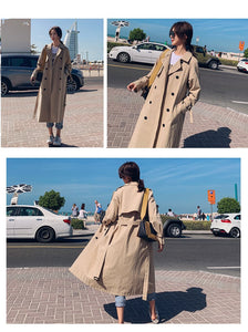 2019 Autumn Women Long Trench Coat With Belt Turn Down Collar Clothes Long Coat Trench Femme