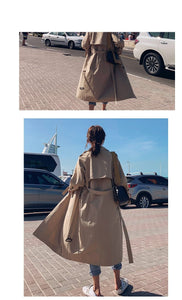 2019 Autumn Women Long Trench Coat With Belt Turn Down Collar Clothes Long Coat Trench Femme