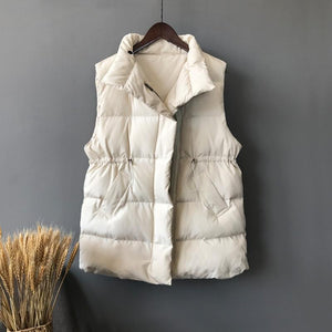 Winter Long Sleeveless Vest Coats Women Stand Neck Slim Cotton Padded Jacket