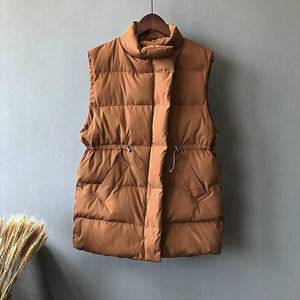 Winter Long Sleeveless Vest Coats Women Stand Neck Slim Cotton Padded Jacket