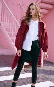 Vero Moda Fall Lapel Zip Front Cinched Waist Medium-style Lace-up Coat Jacket