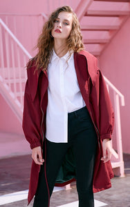 Vero Moda Fall Lapel Zip Front Cinched Waist Medium-style Lace-up Coat Jacket