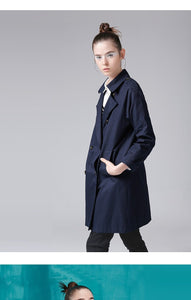 British Style Women Long Trench Coat Double-Breasted Cotton Outerwear Coats Ladies Casual