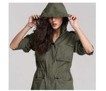 Load image into Gallery viewer, Women Anorak Solid Color Long Sleeved Pockets Zipper Hooded Collar Coat