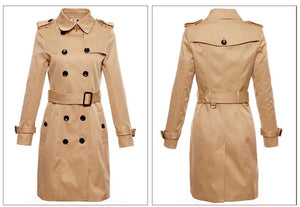 2018 Classic Double Breasted Women's Trench Coat Street Adjustable Waist Turn-Down Collar Long Outerwear