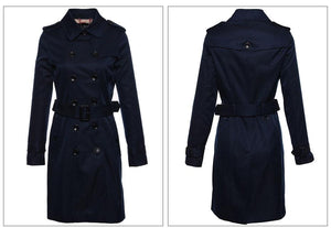 2018 Classic Double Breasted Women's Trench Coat Street Adjustable Waist Turn-Down Collar Long Outerwear