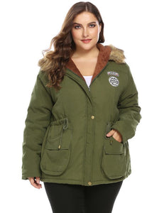 Women Winter Cats Casual Long Sleeve Hooded Jackets Solid Zip-up Anorak Parka Jacket