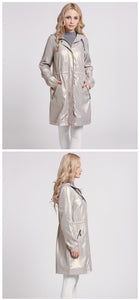 2019 Trench Women Autumn New fashion Coats Hood Windbreaker Adjustable Waist Ladies Outerwear