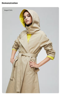 2019 Autumn Trench Coat Women Outrwear Quality Hood Double Breasted Top Long Coat Fashion